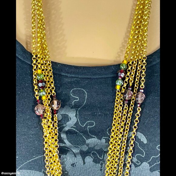 ▪️VTG▪️LCI▪️LIZ CLAIBORNE▪️Gold-Tone Multi-Strand Pendant & Bead Necklace - Picture 3 of 6